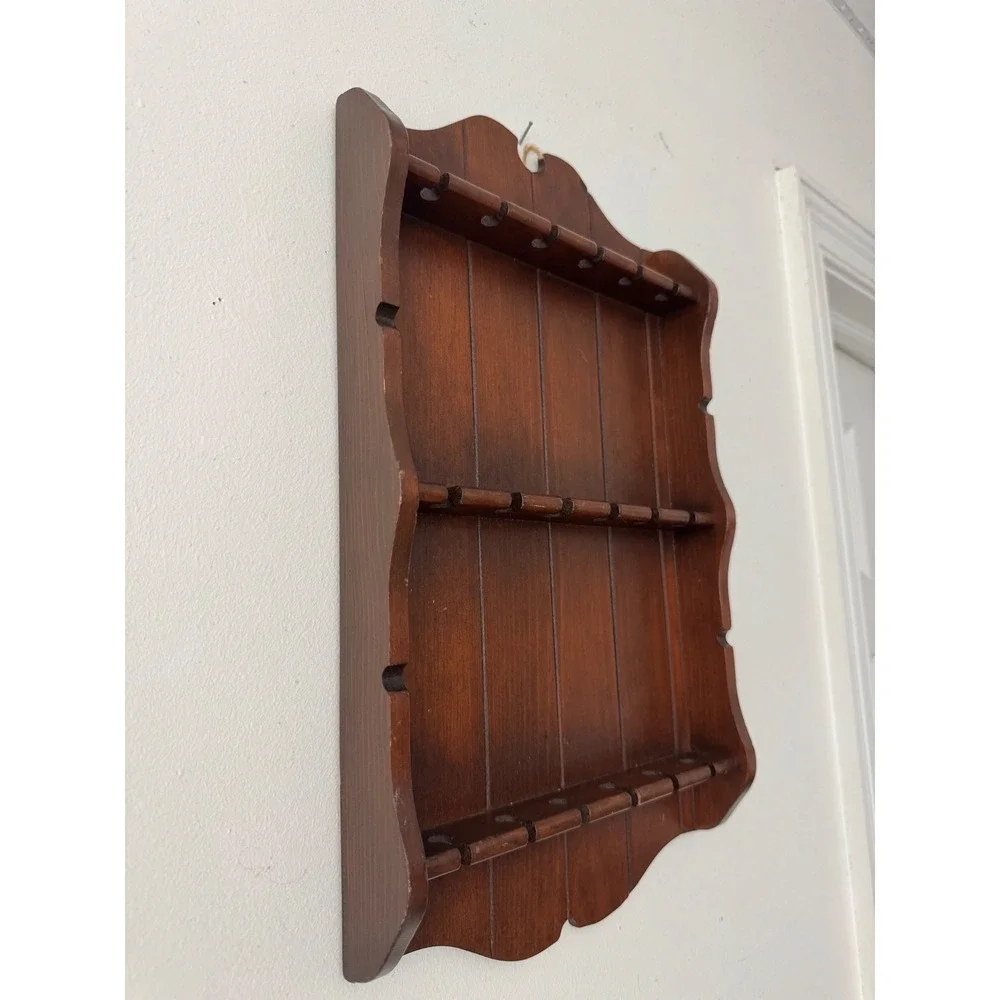 Vintage Wood Wall Spoon Rack 3-Tier Cottagecore Jewelry Floral Display Shelf